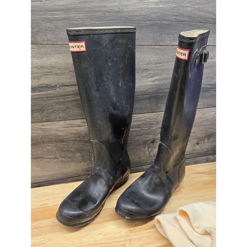 Hunter Original Tall Rain Boots Matte Black Waterproof W23499 Womens 8 Mens 7